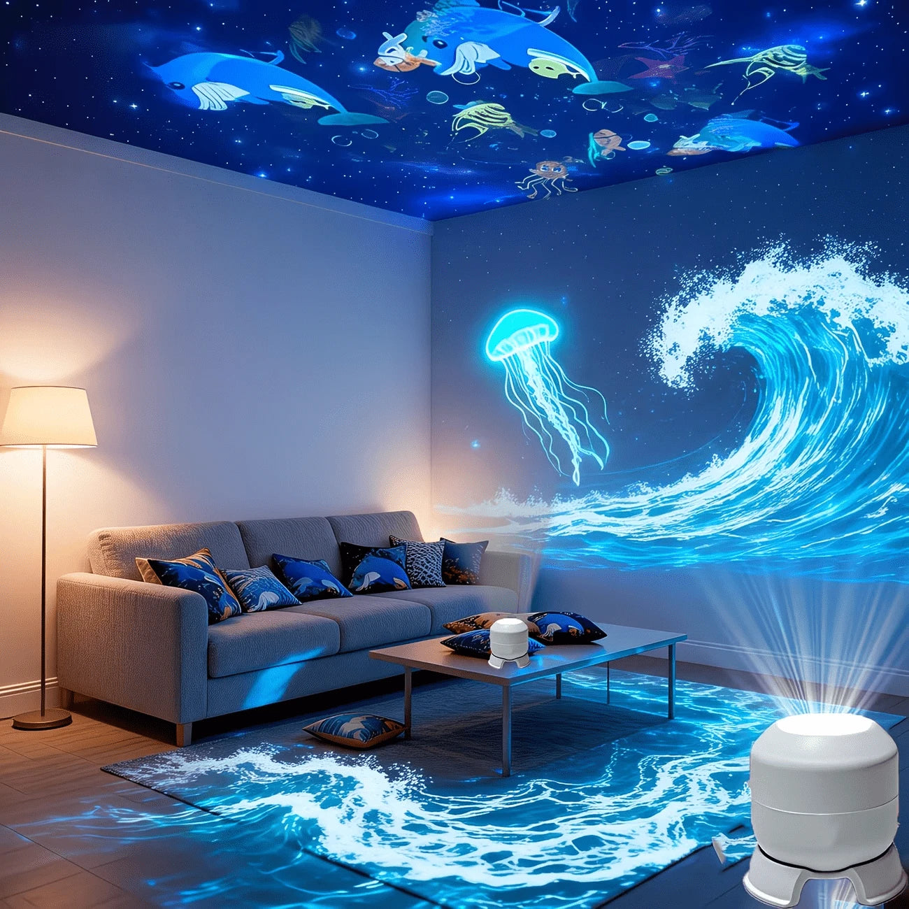 Ostatni dzień –70% 🔥 | Projektor światła nocnego REBYIPO® — Inteligentny projektor 5D (holograficzne rozgwieżdżone niebo i ocean) 🌠