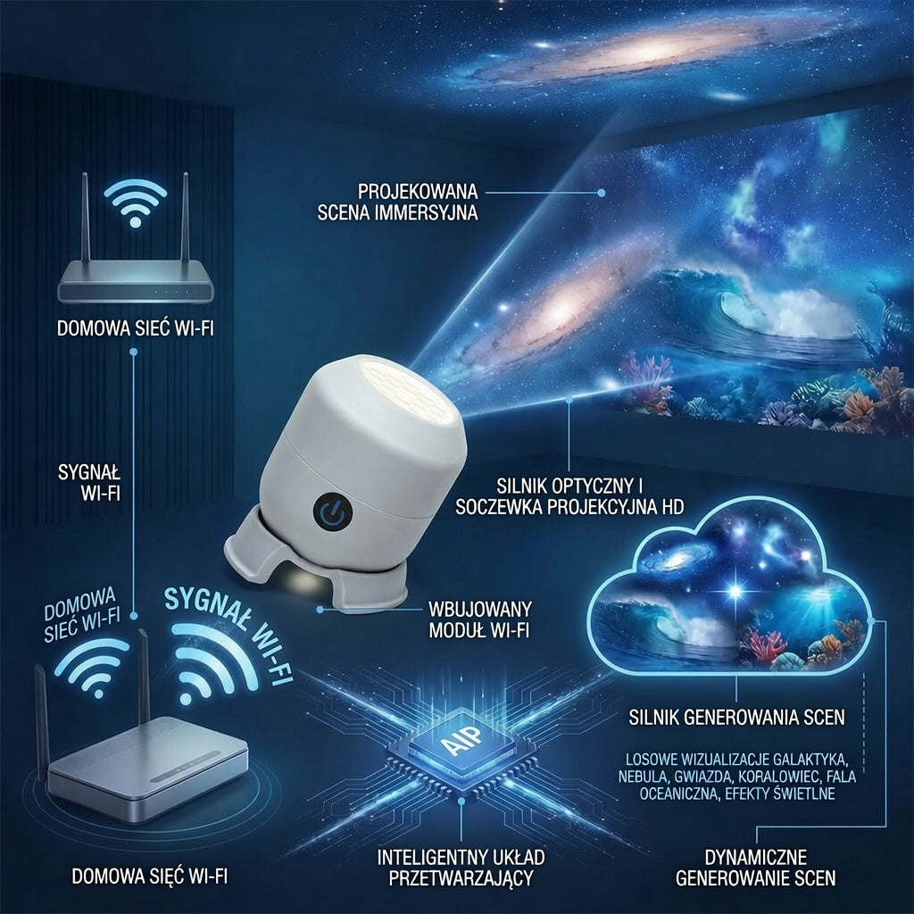 Ostatni dzień –70% 🔥 | Projektor światła nocnego REBYIPO® — Inteligentny projektor 5D (holograficzne rozgwieżdżone niebo i ocean) 🌠
