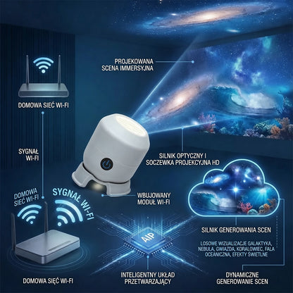 Ostatni dzień –70% 🔥 | Projektor światła nocnego REBYIPO® — Inteligentny projektor 5D (holograficzne rozgwieżdżone niebo i ocean) 🌠